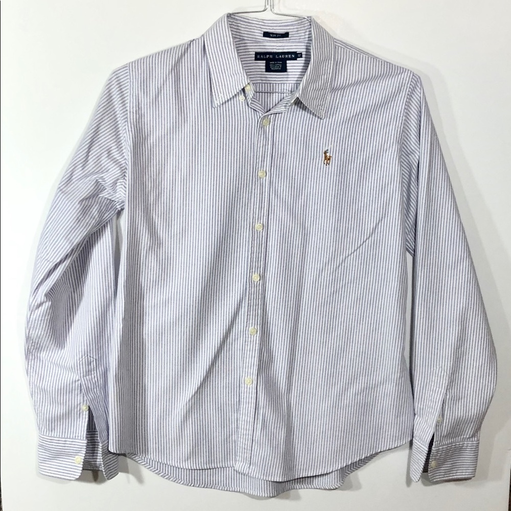 Ralph Lauren Purple White Striped Dress Shirt sz12